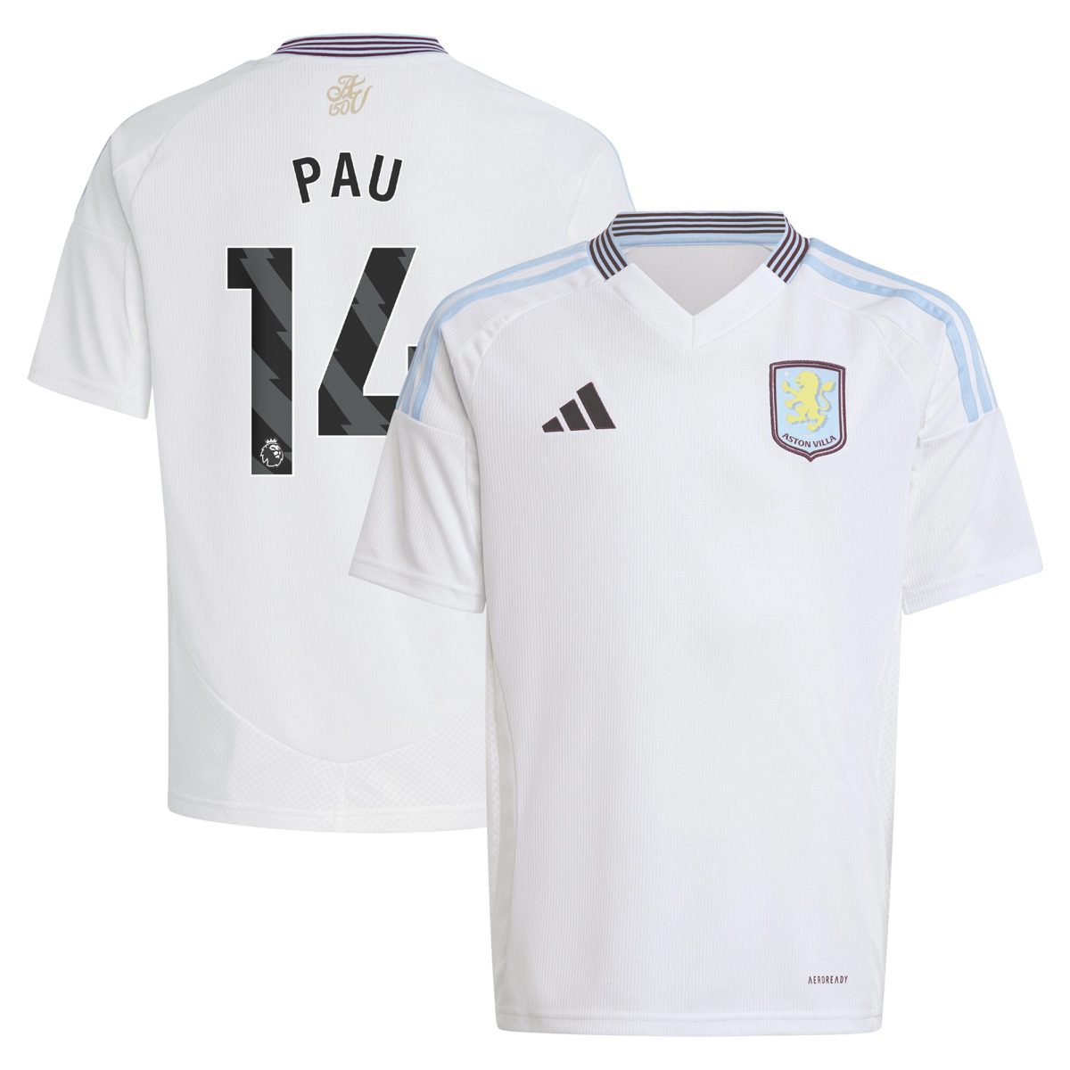 aston villa adidas away shirt 2024-25 – kids with pau 14 printing Collection | Aston Villa Fan Shop