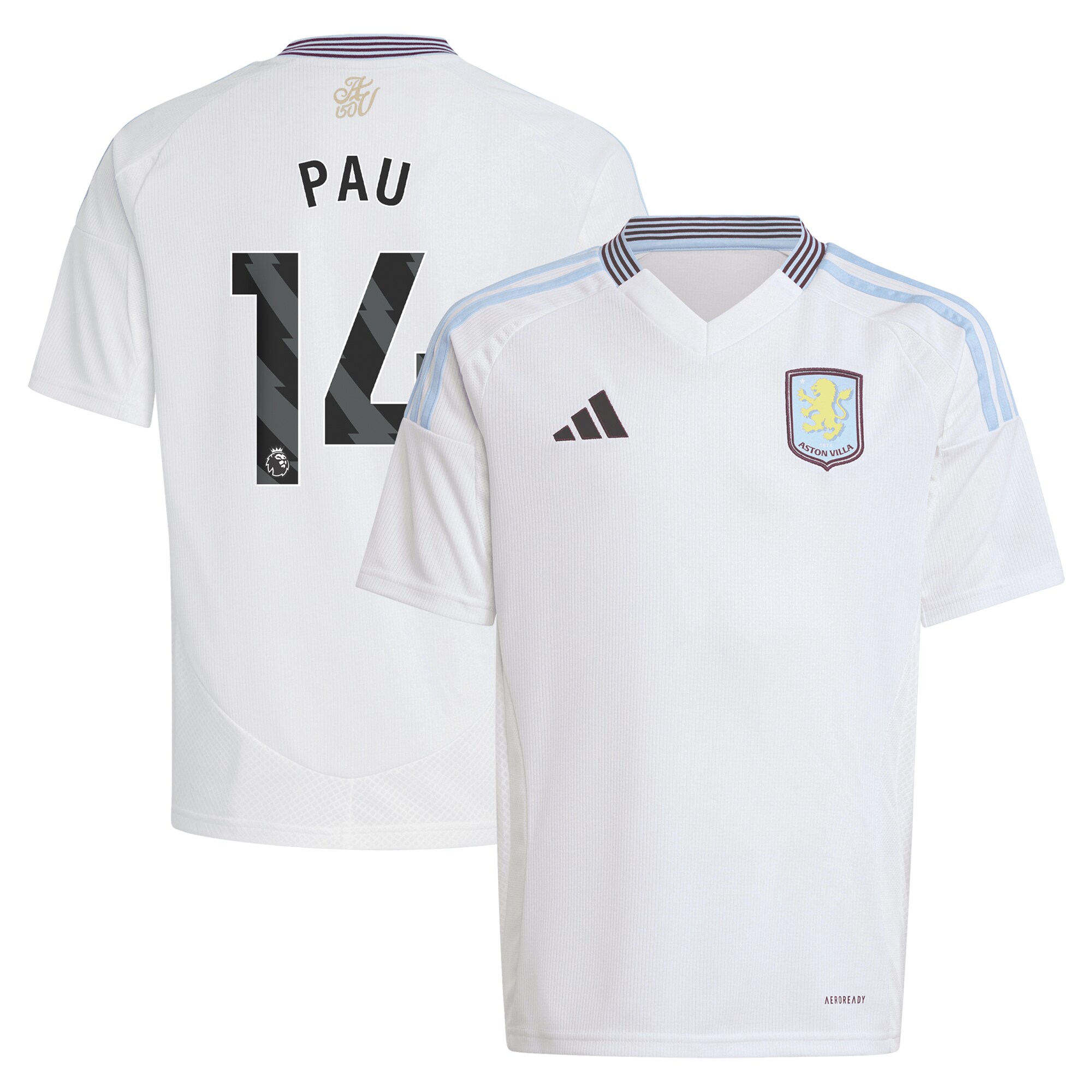 aston villa adidas away shirt 2024-25 – kids with pau 14 printing Collection | Aston Villa Fan Shop