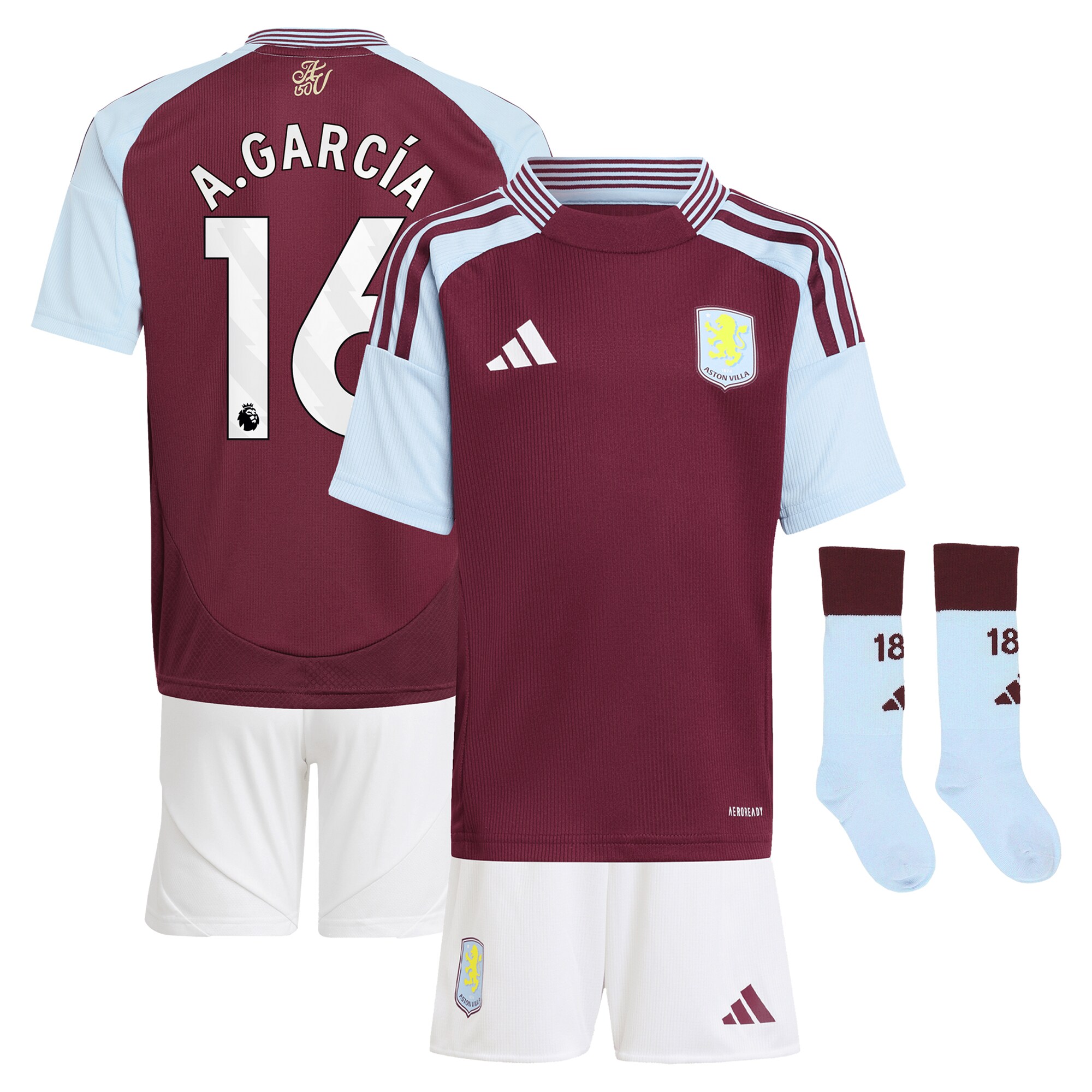 aston villa adidas home mini kit 2024-25 with a.garcía 16 printing Collection | Aston Villa Fan Shop