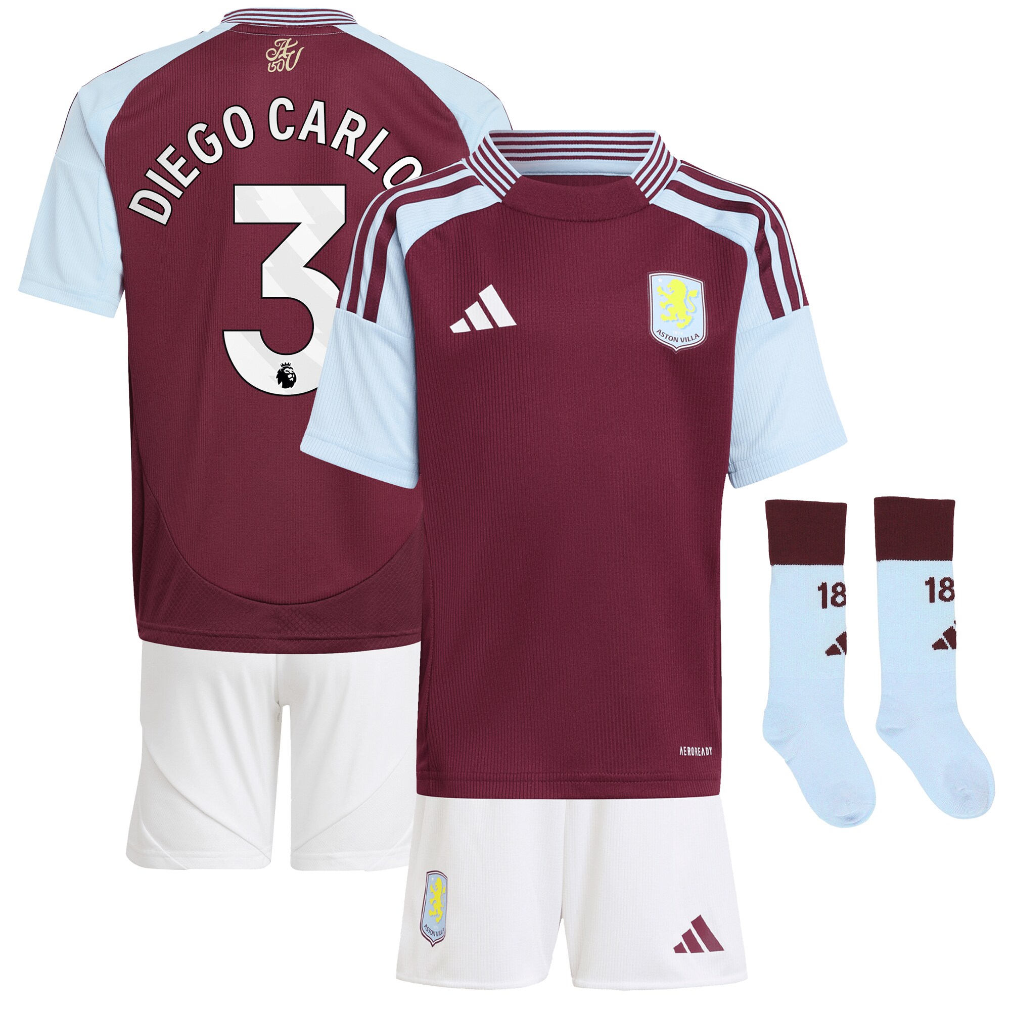 aston villa adidas home mini kit 2024-25 with diego carlos 3 printing Collection | Aston Villa Fan Shop