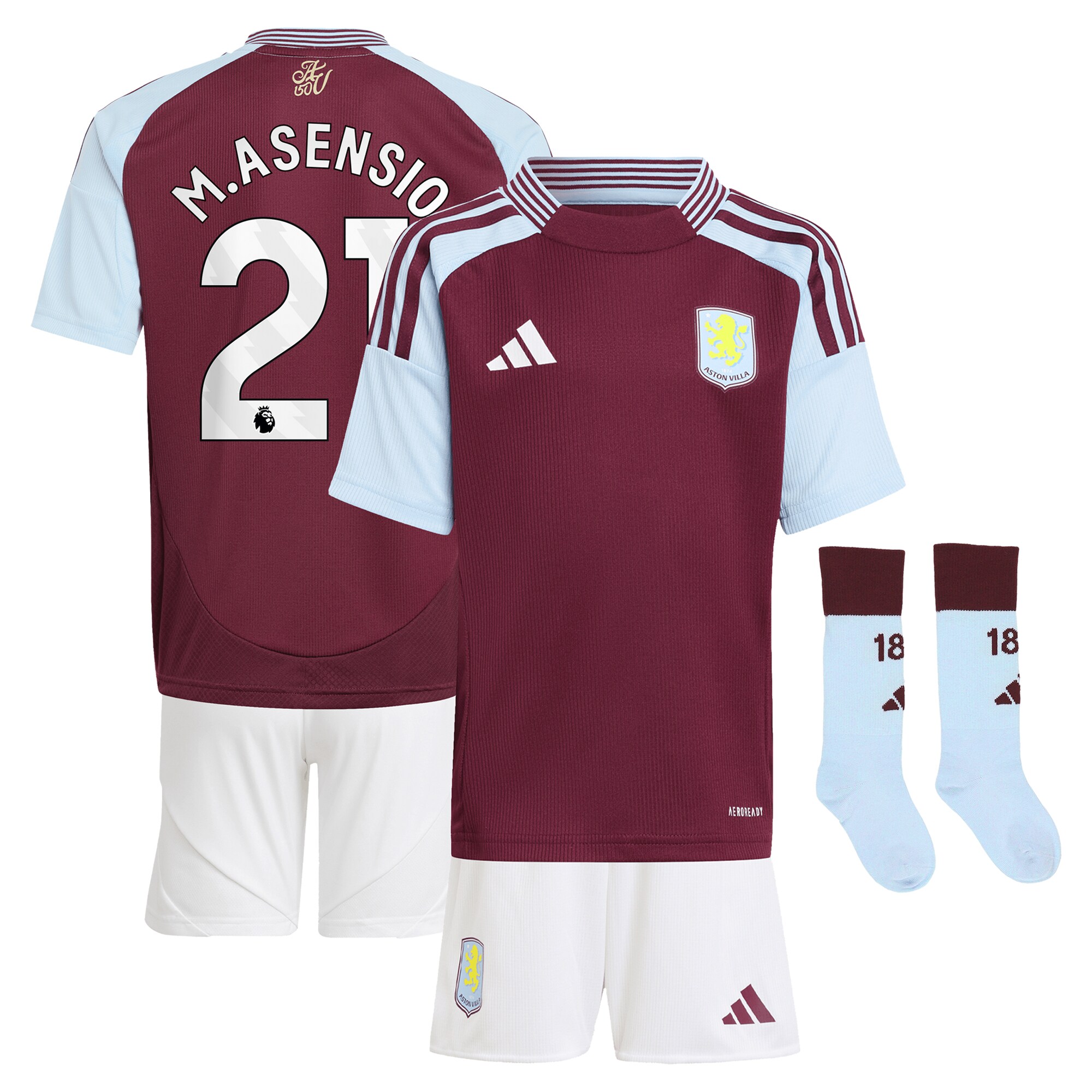 aston villa adidas home mini kit 2024-25 with m.asensio 21 printing Collection | Aston Villa Fan Shop