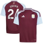 aston villa adidas home shirt 2024-25 – kids with onana 24 printing Collection | Aston Villa Fan Shop
