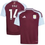aston villa adidas home shirt 2024-25 – kids with pau 14 printing Collection | Aston Villa Fan Shop