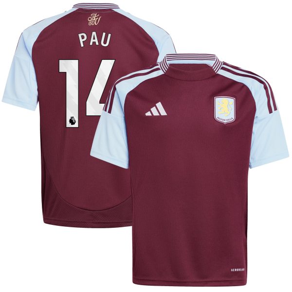 aston villa adidas home shirt 2024-25 – kids with pau 14 printing Collection | Aston Villa Fan Shop