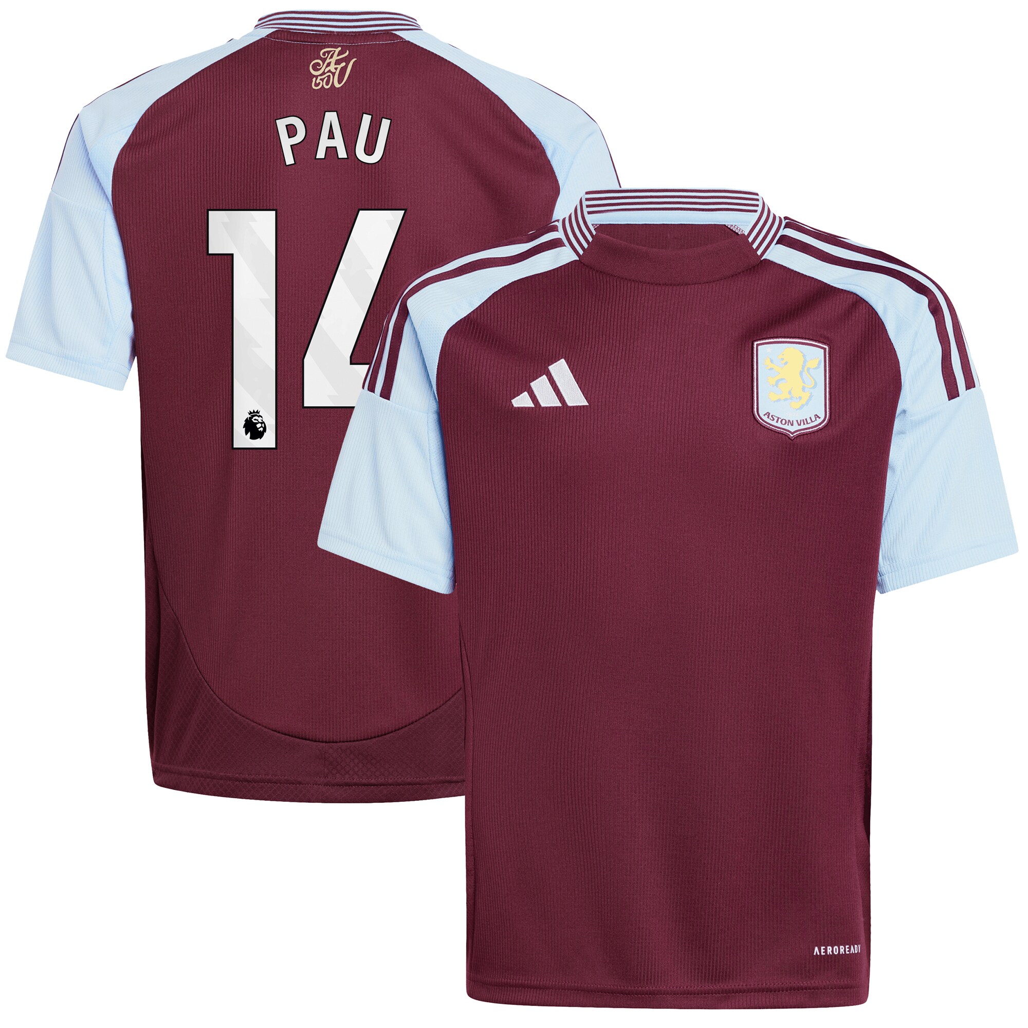 aston villa adidas home shirt 2024-25 – kids with pau 14 printing Collection | Aston Villa Fan Shop