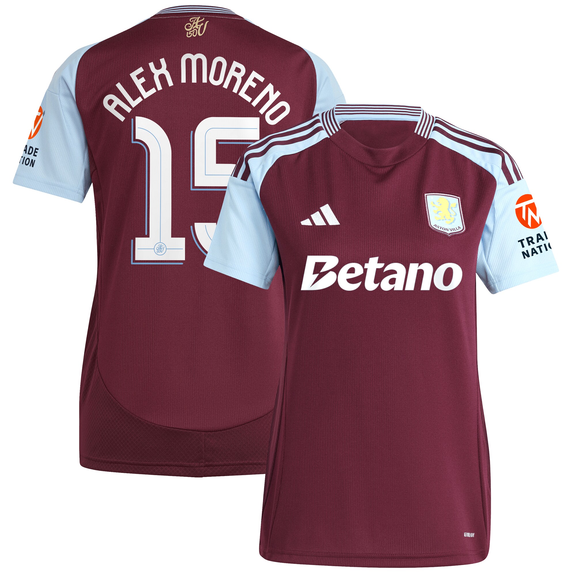 aston villa adidas home shirt 2024-25 – womens with alex moreno 15 cup printing Collection | Aston Villa Fan Shop
