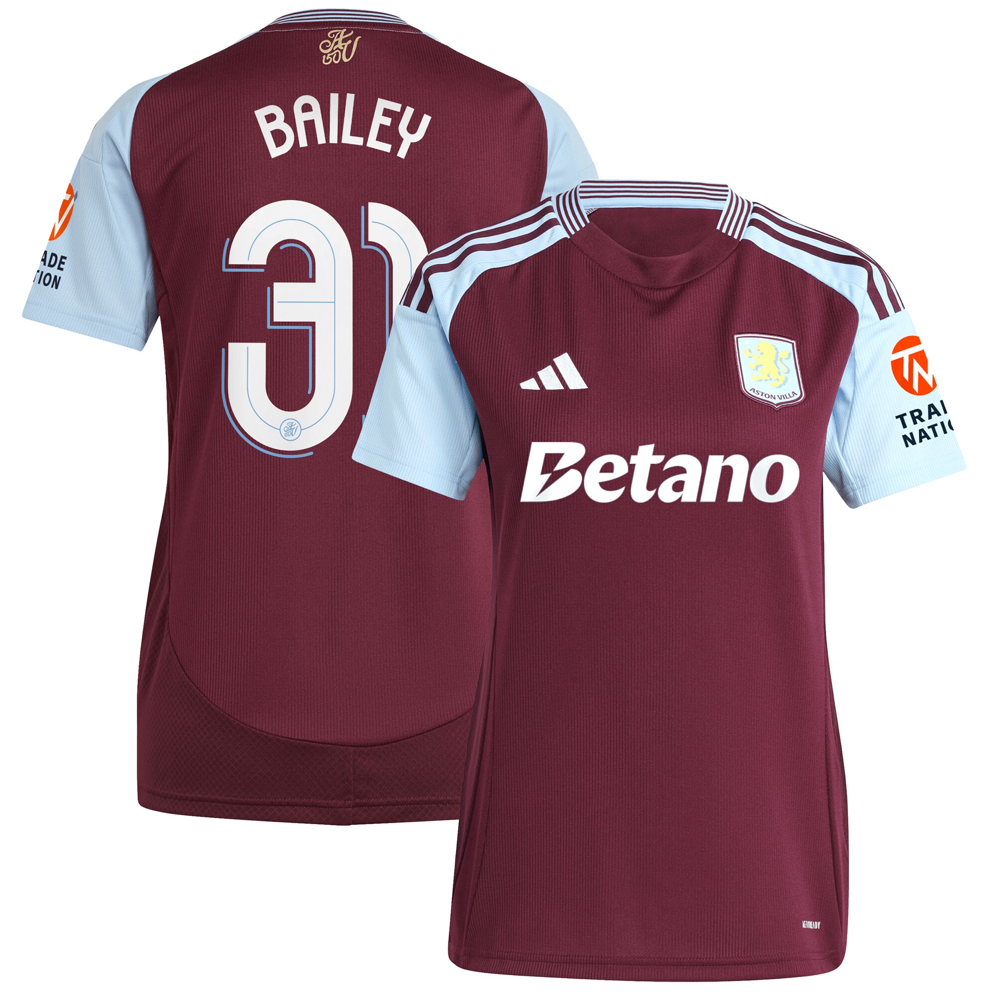 aston villa adidas home shirt 2024-25 – womens with bailey 31 cup printing Collection | Aston Villa Fan Shop
