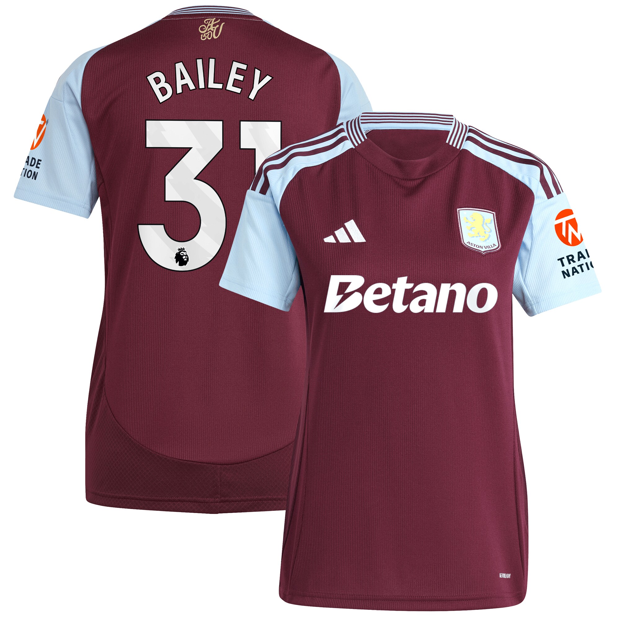 aston villa adidas home shirt 2024-25 – womens with bailey 31 printing Collection | Aston Villa Fan Shop