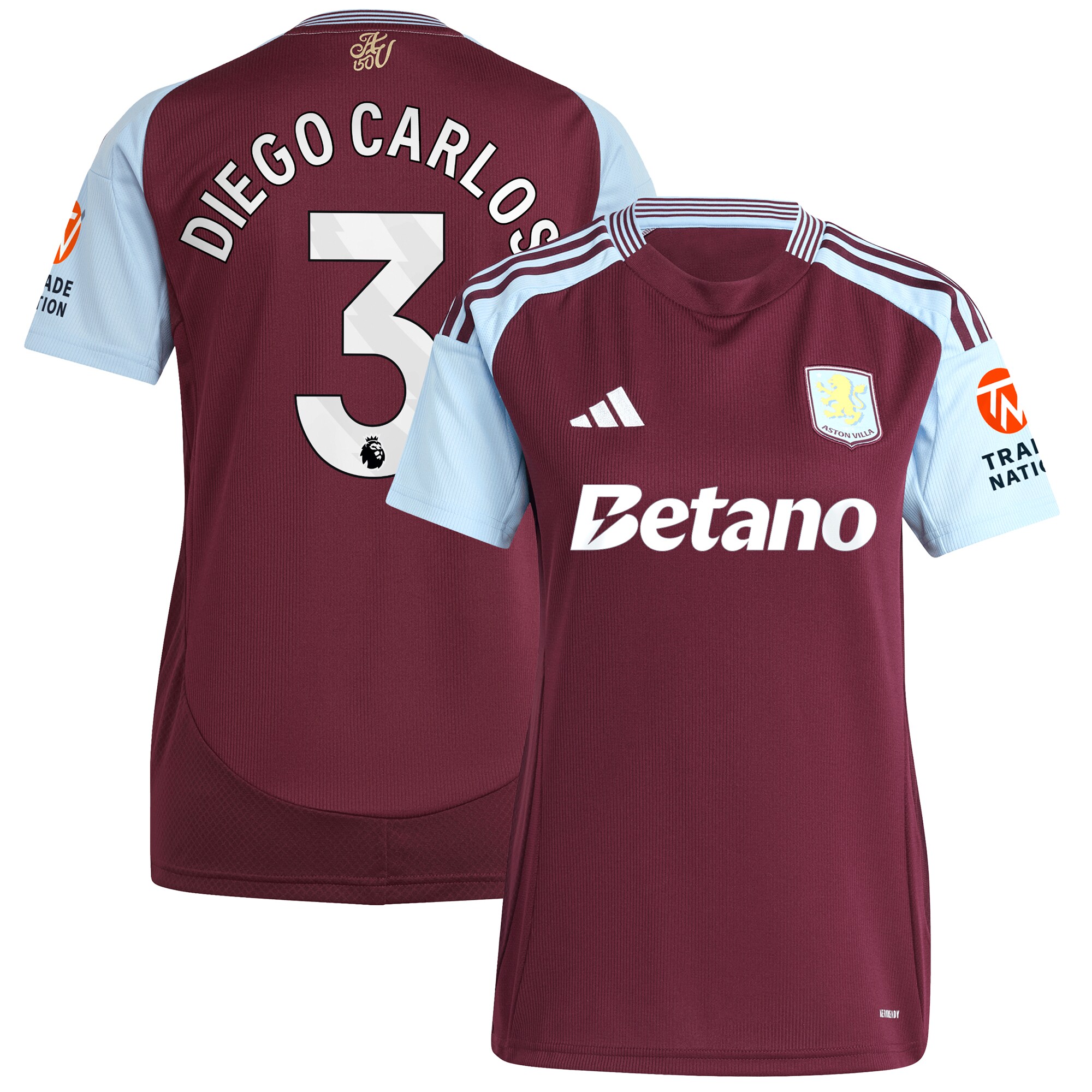 aston villa adidas home shirt 2024-25 – womens with diego carlos 3 printing Collection | Aston Villa Fan Shop