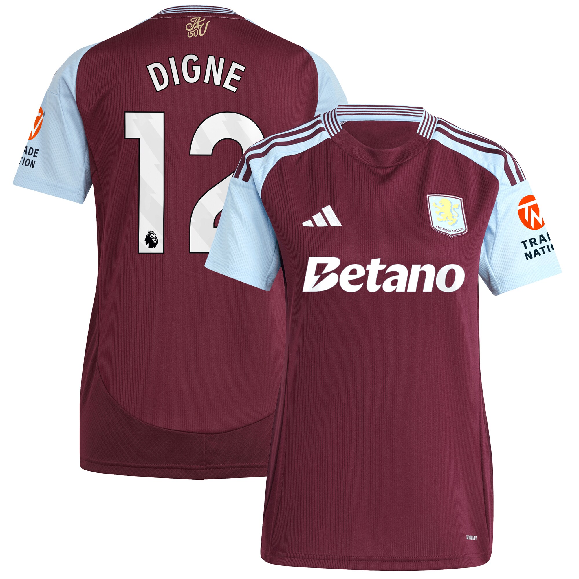 aston villa adidas home shirt 2024-25 – womens with digne 12 printing Collection | Aston Villa Fan Shop
