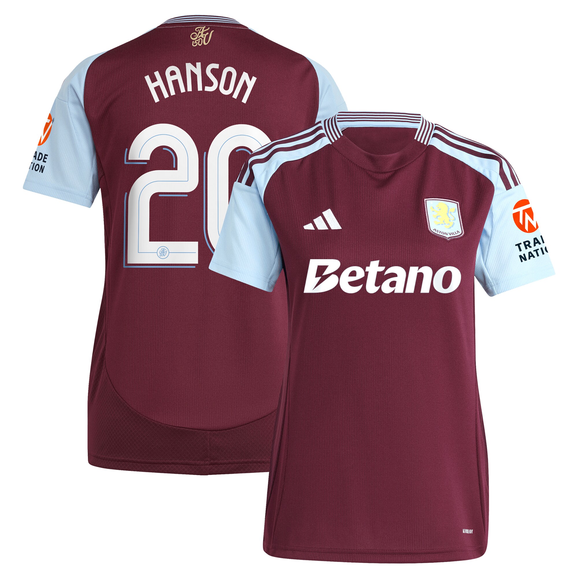 aston villa adidas home shirt 2024-25 – womens with hanson 20 cup printing Collection | Aston Villa Fan Shop