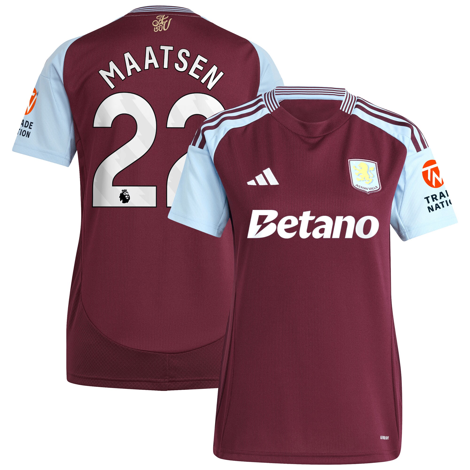 aston villa adidas home shirt 2024-25 – womens with maatsen 22 printing Collection | Aston Villa Fan Shop