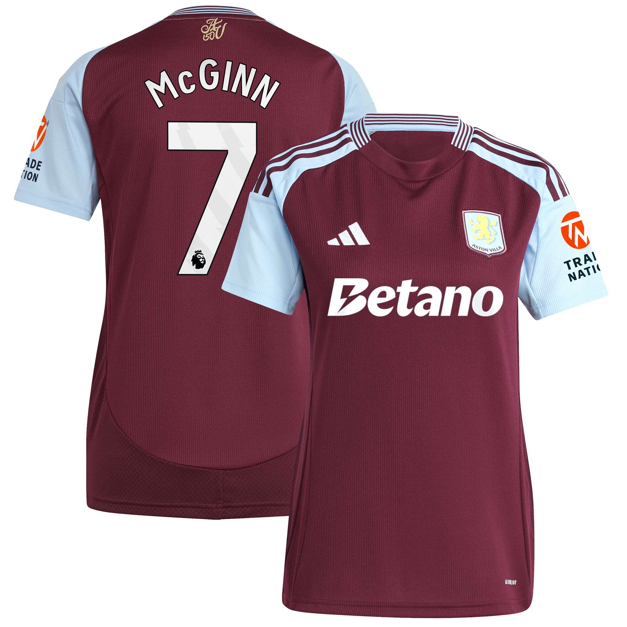 aston villa adidas home shirt 2024-25 – womens with mcginn 7 printing Collection | Aston Villa Fan Shop