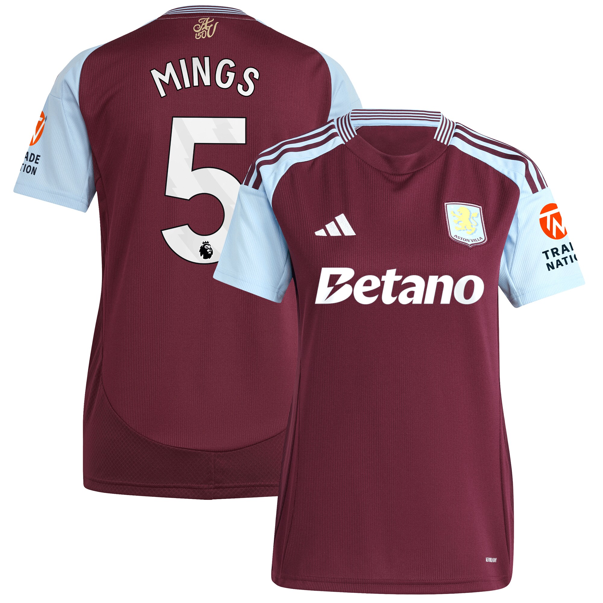 aston villa adidas home shirt 2024-25 – womens with mings 5 printing Collection | Aston Villa Fan Shop