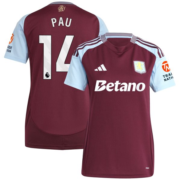 aston villa adidas home shirt 2024-25 – womens with pau 14 printing Collection | Aston Villa Fan Shop
