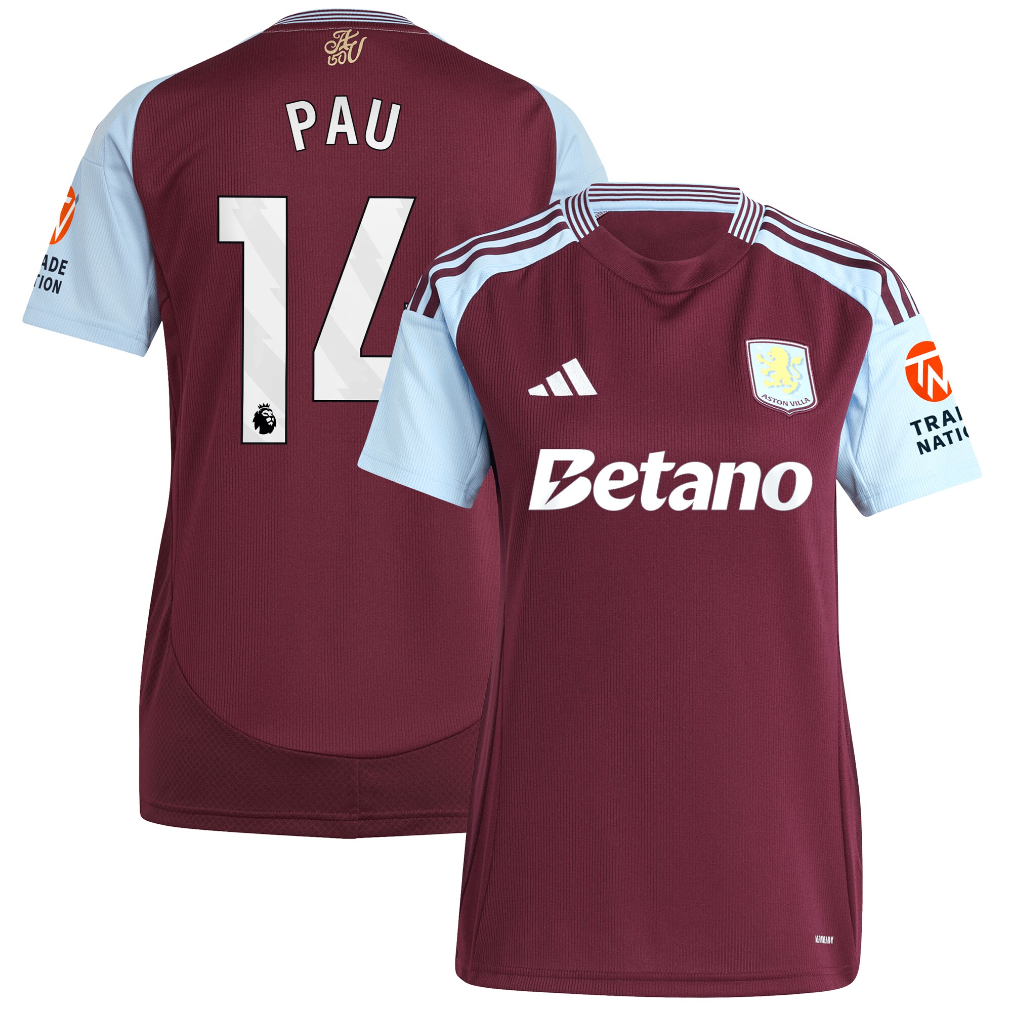 aston villa adidas home shirt 2024-25 – womens with pau 14 printing Collection | Aston Villa Fan Shop