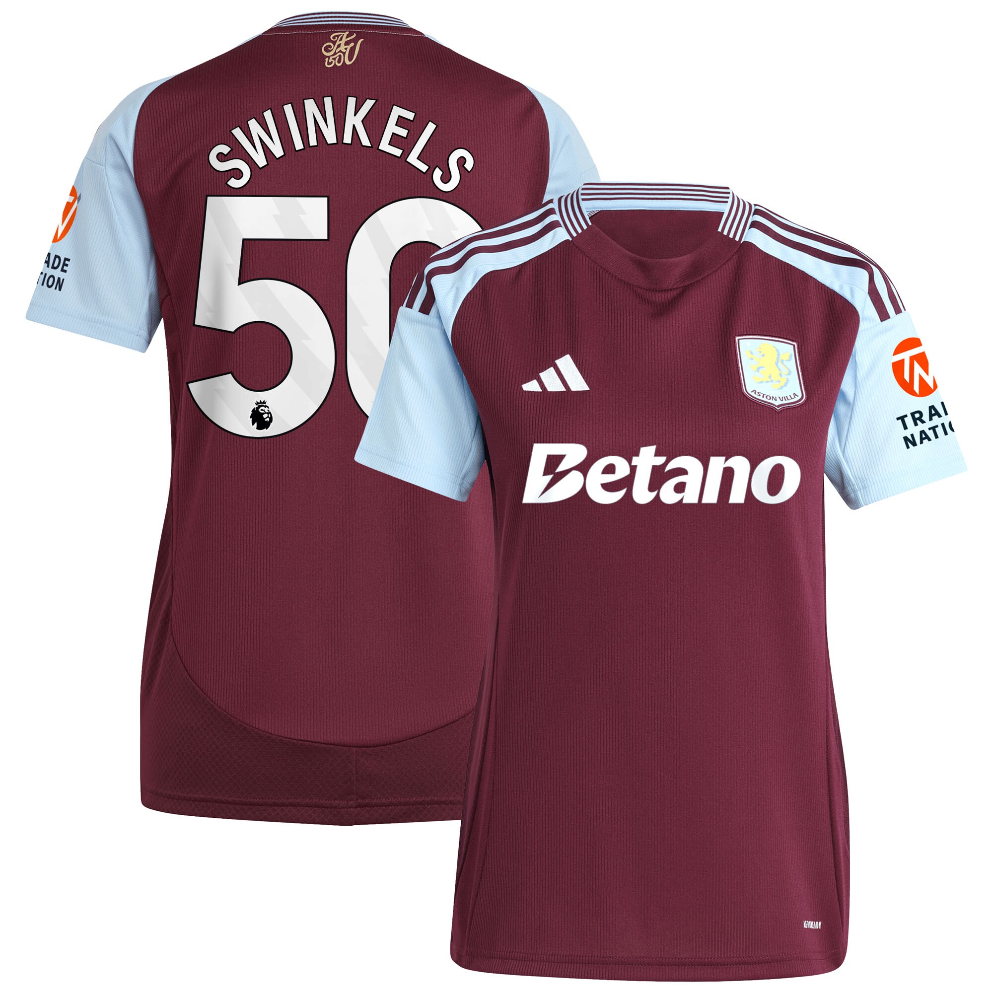 aston villa adidas home shirt 2024-25 – womens with swinkels 50 printing Collection | Aston Villa Fan Shop