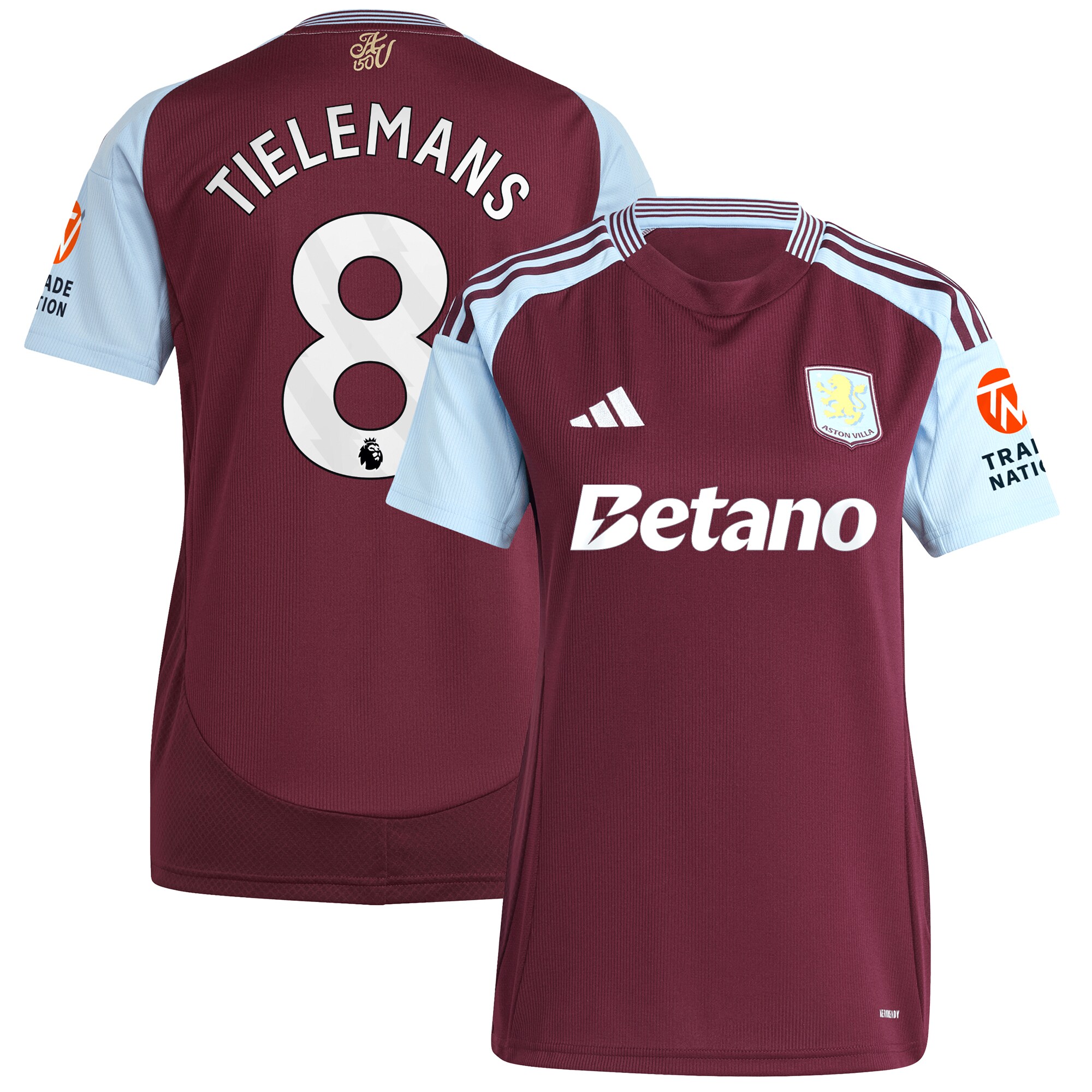 aston villa adidas home shirt 2024-25 – womens with tielemans 8 printing Collection | Aston Villa Fan Shop