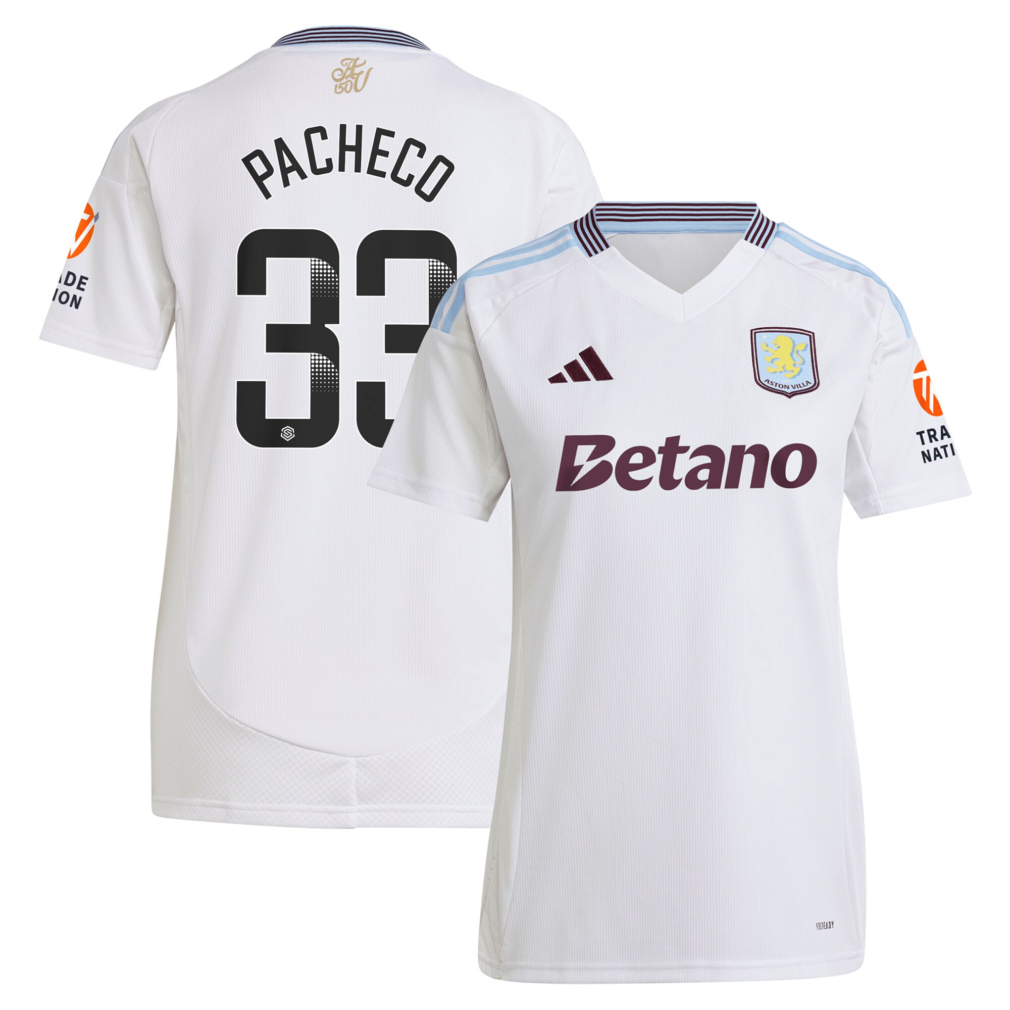 aston villa wsl adidas away shirt 2024-25 – womens with pacheco 33 printing Collection | Aston Villa Fan Shop