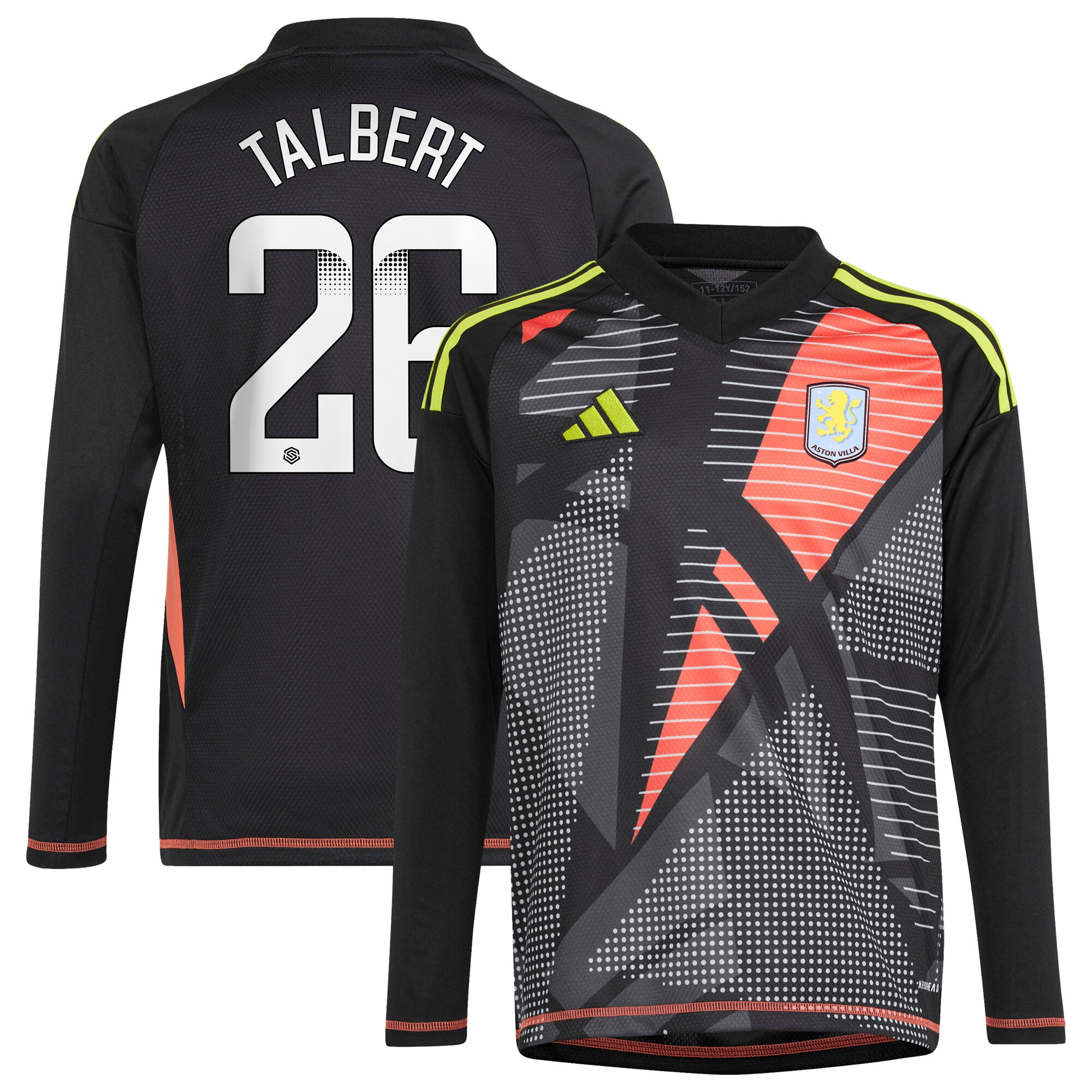 aston villa wsl adidas goalkeeper shirt 2024-25 – long sleeve – kids with talbert 26 printing Collection | Aston Villa Fan Shop