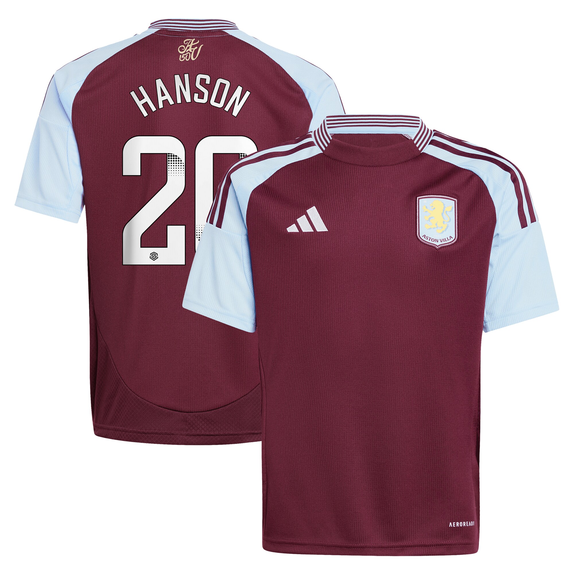 aston villa wsl adidas home shirt 2024-25 – kids with hanson 20 printing Collection | Aston Villa Fan Shop