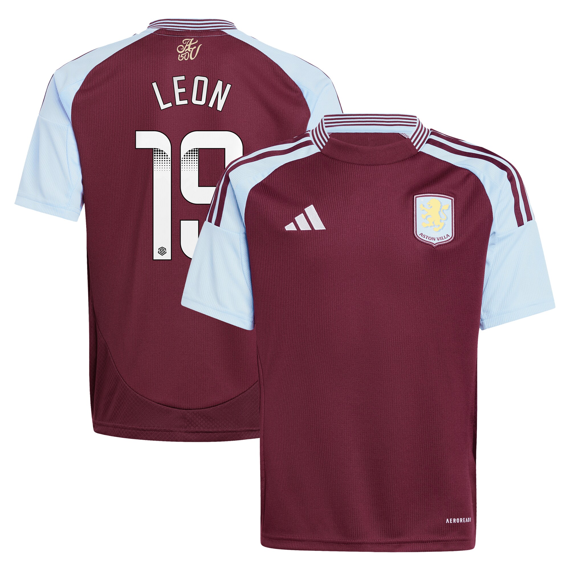 aston villa wsl adidas home shirt 2024-25 – kids with leon 19 printing Collection | Aston Villa Fan Shop