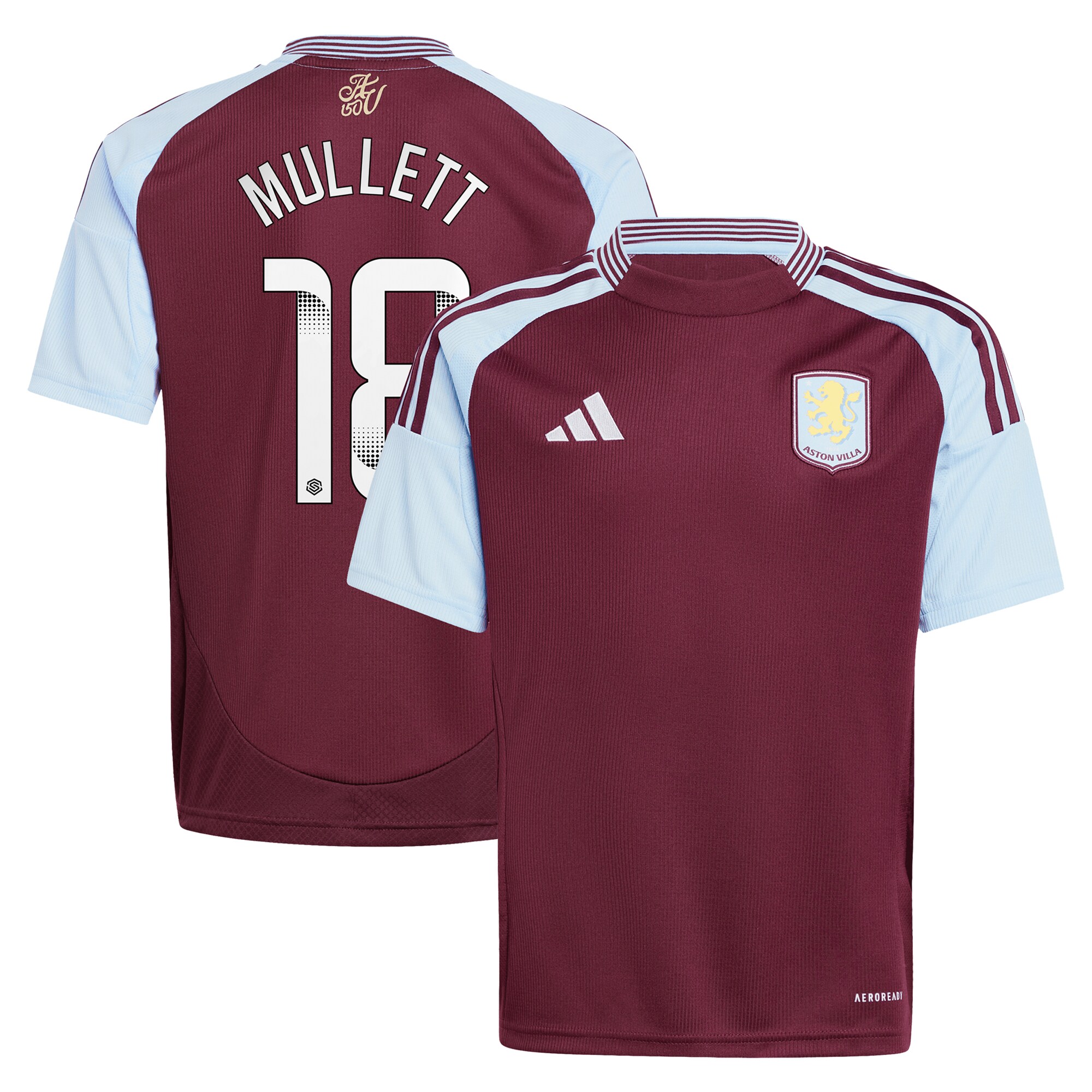 aston villa wsl adidas home shirt 2024-25 – kids with mullett 18 printing Collection | Aston Villa Fan Shop