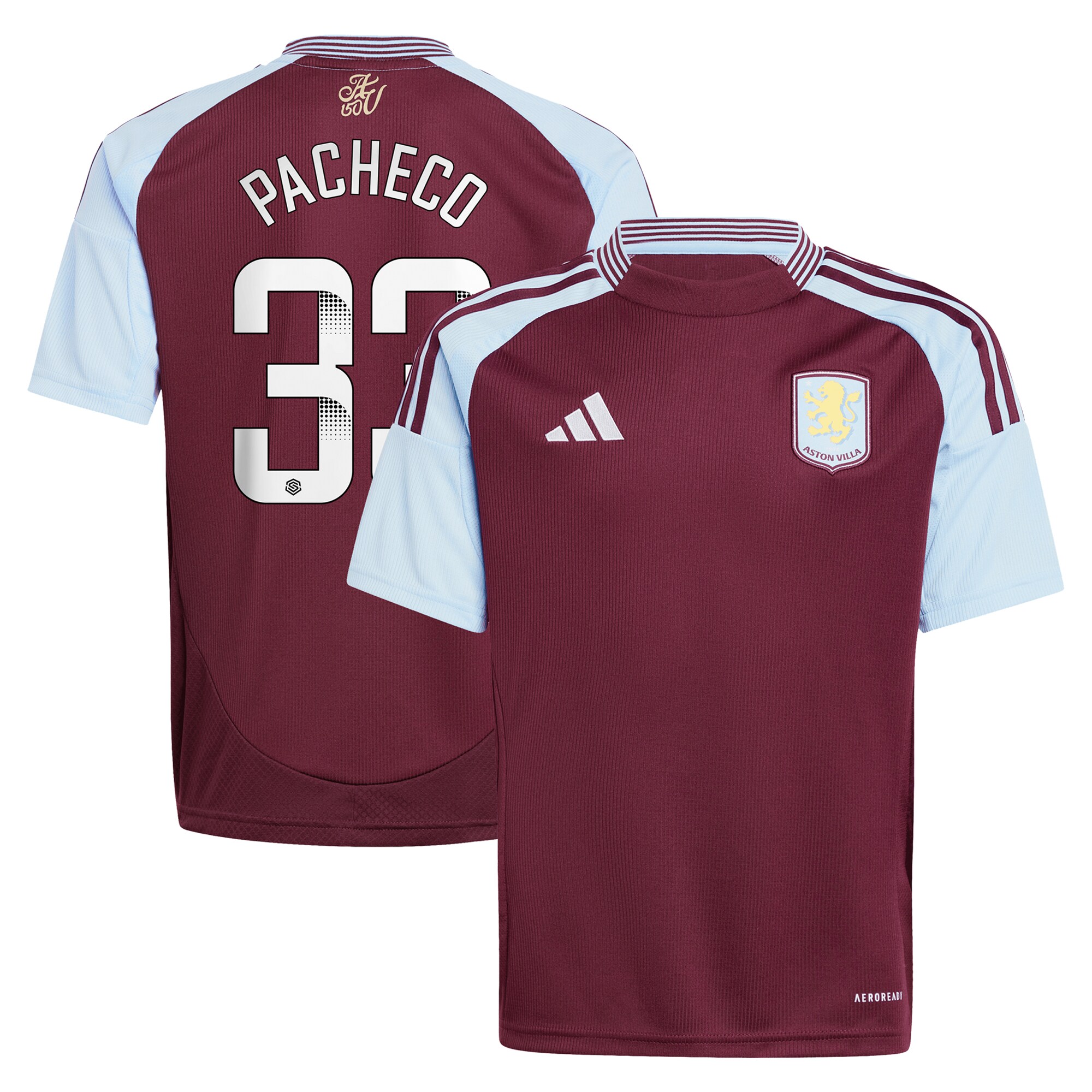 aston villa wsl adidas home shirt 2024-25 – kids with pacheco 33 printing Collection | Aston Villa Fan Shop