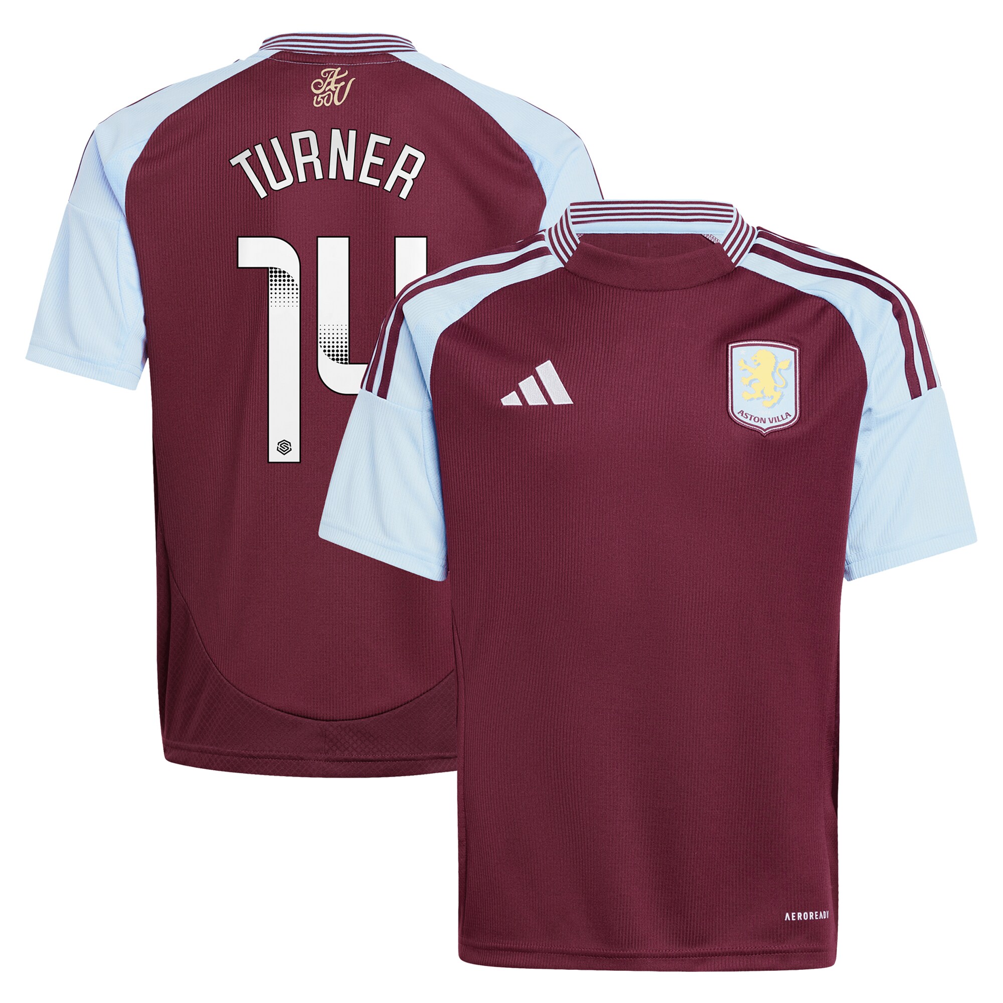 aston villa wsl adidas home shirt 2024-25 – kids with turner 14 printing Collection | Aston Villa Fan Shop