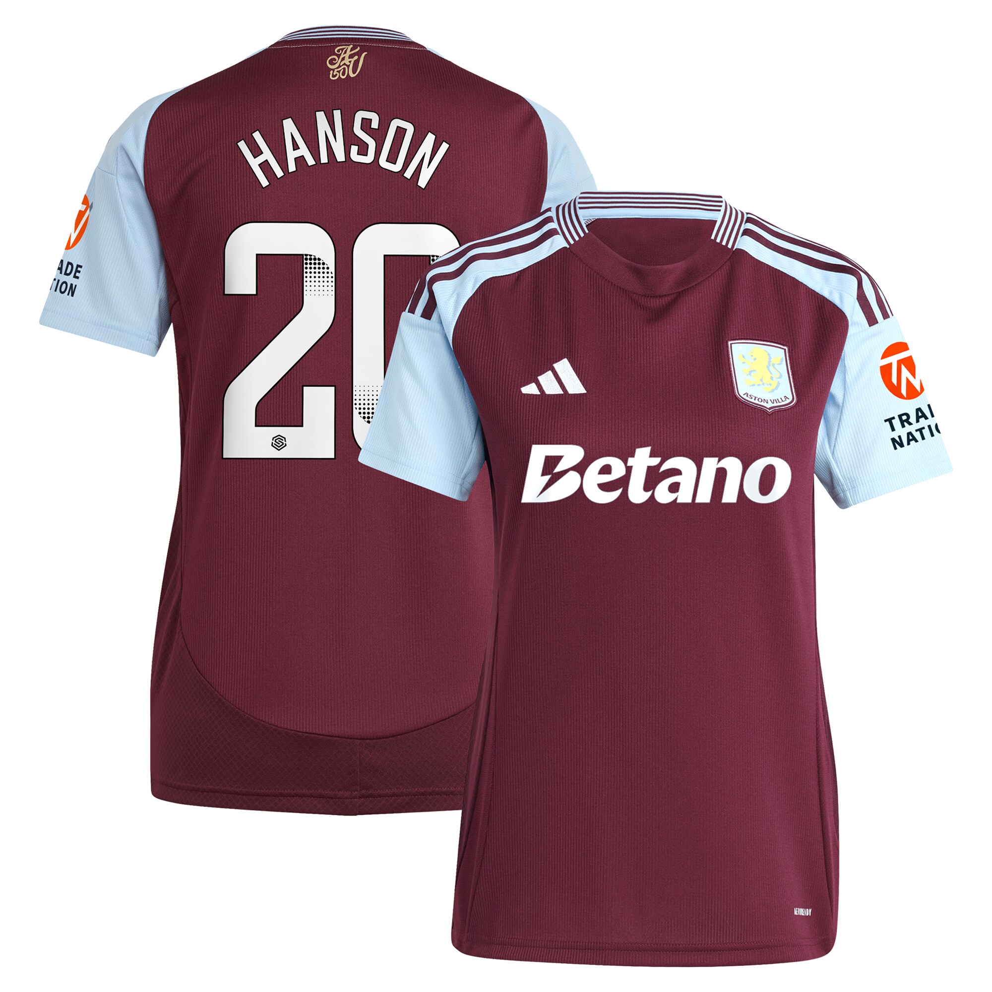 aston villa wsl adidas home shirt 2024-25 – womens with hanson 20 printing Collection | Aston Villa Fan Shop