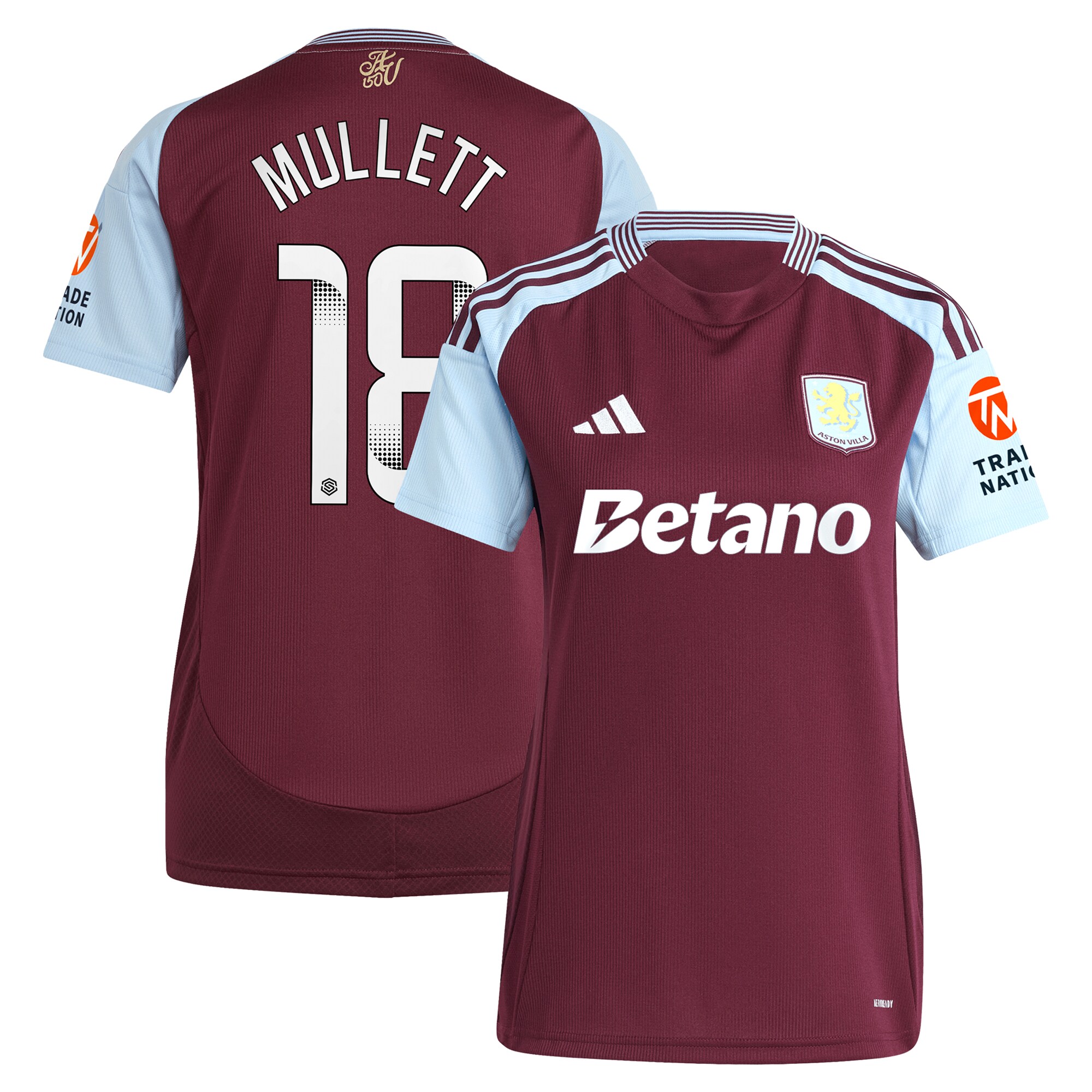 aston villa wsl adidas home shirt 2024-25 – womens with mullett 18 printing Collection | Aston Villa Fan Shop