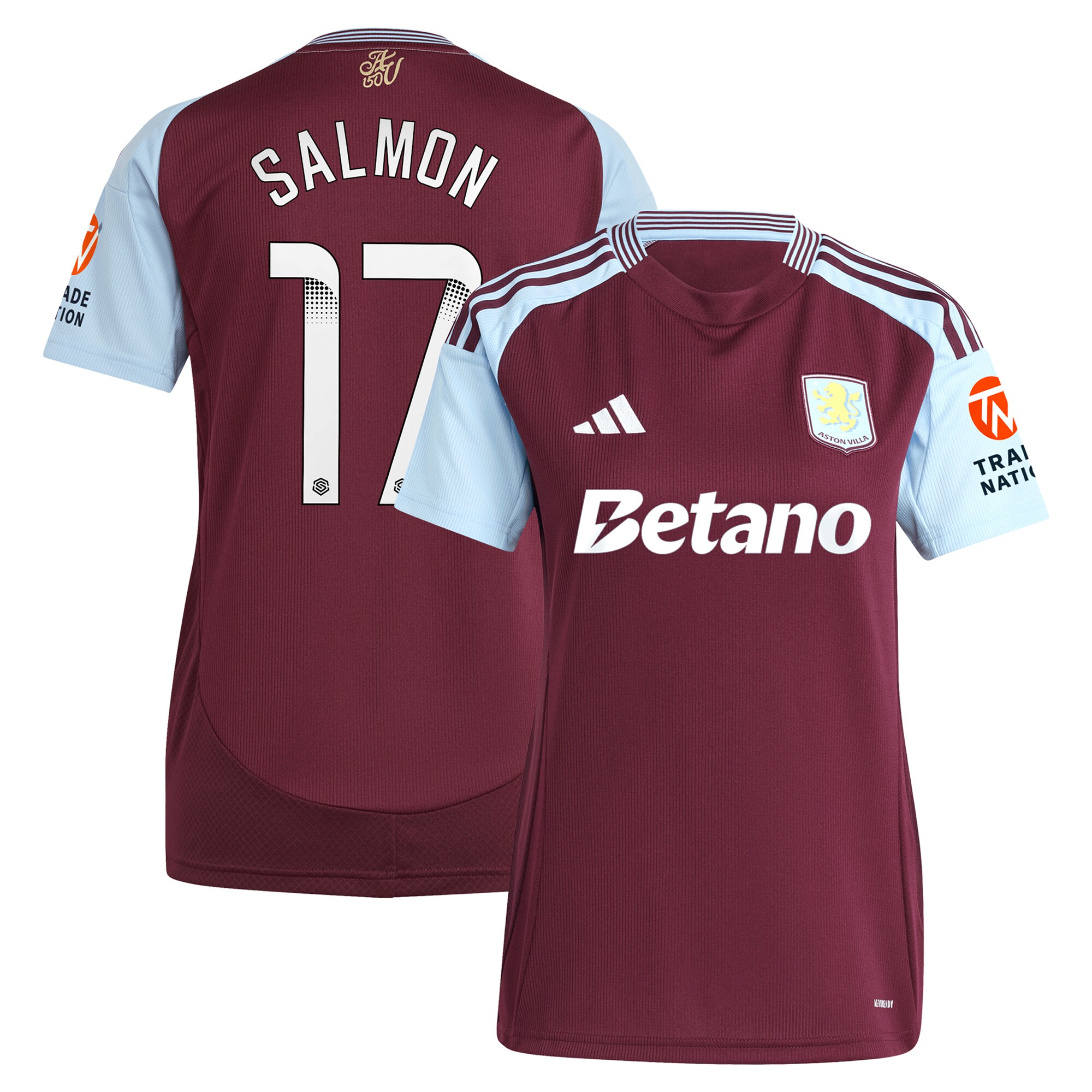 aston villa wsl adidas home shirt 2024-25 – womens with salmon 17 printing Collection | Aston Villa Fan Shop